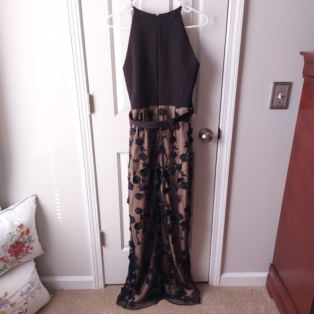 Belle Badgley Mischka (Wesley Dress) - NWT Black Formal Dress W/ Tan Lace Skirt - Picture 3 of 8